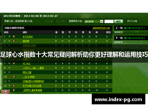 足球心水指数十大常见疑问解析助你更好理解和运用技巧